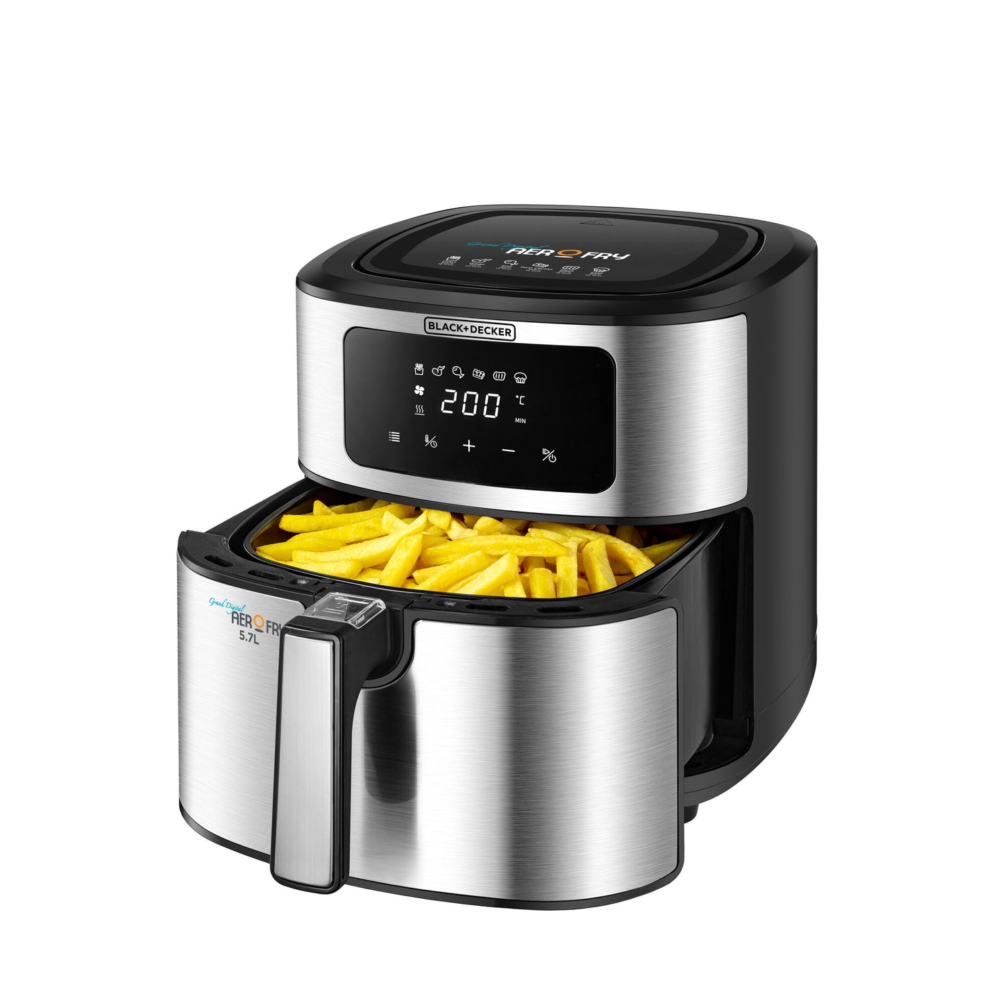 BLACK & DECKER 7.2L, 6 in 1 Air Fryer, Digital Touch Control, Rapid Air Convection, Non-Stick, Adjustable Temp, Auto-Off, Cool-Touch Handle, Dishwasher Safe, Premium Stainless-Steel Finish- AF7257-B5