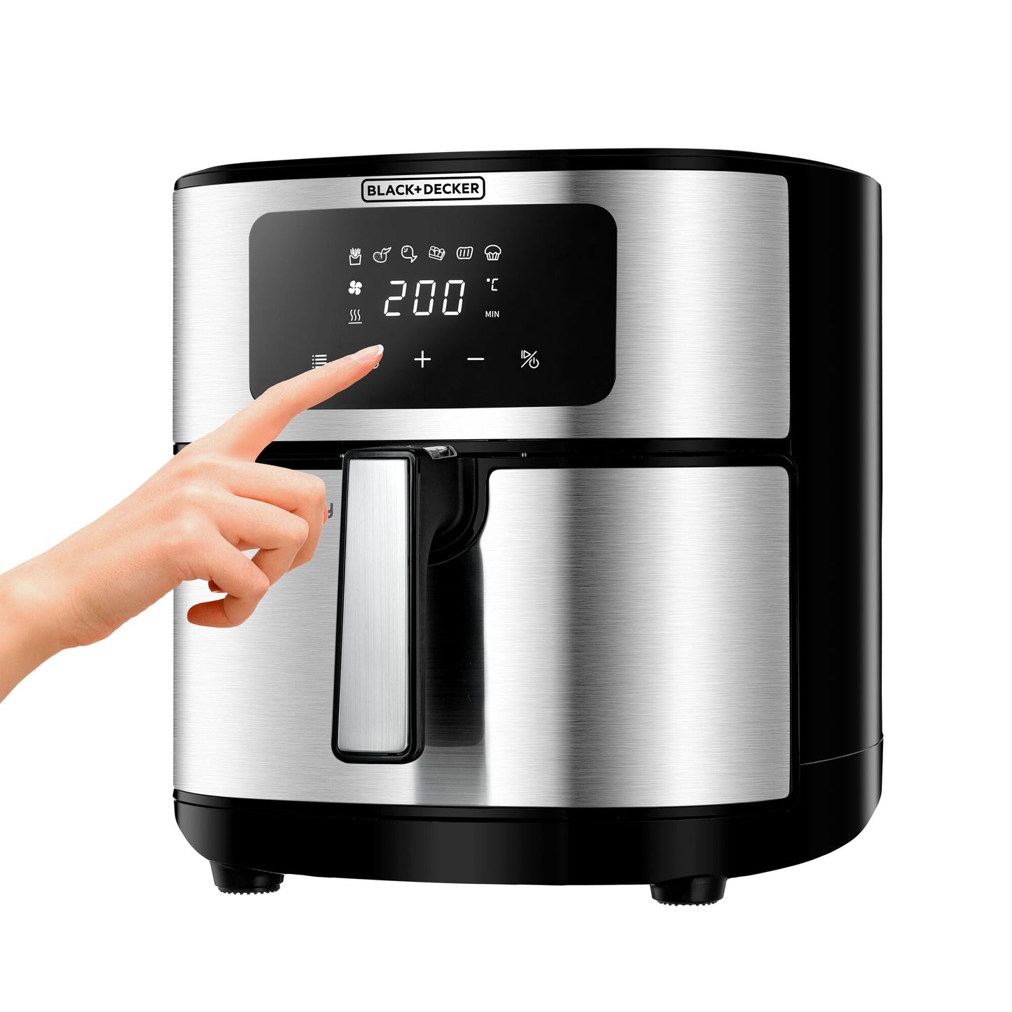 BLACK & DECKER 7.2L, 6 in 1 Air Fryer, Digital Touch Control, Rapid Air Convection, Non-Stick, Adjustable Temp, Auto-Off, Cool-Touch Handle, Dishwasher Safe, Premium Stainless-Steel Finish- AF7257-B5