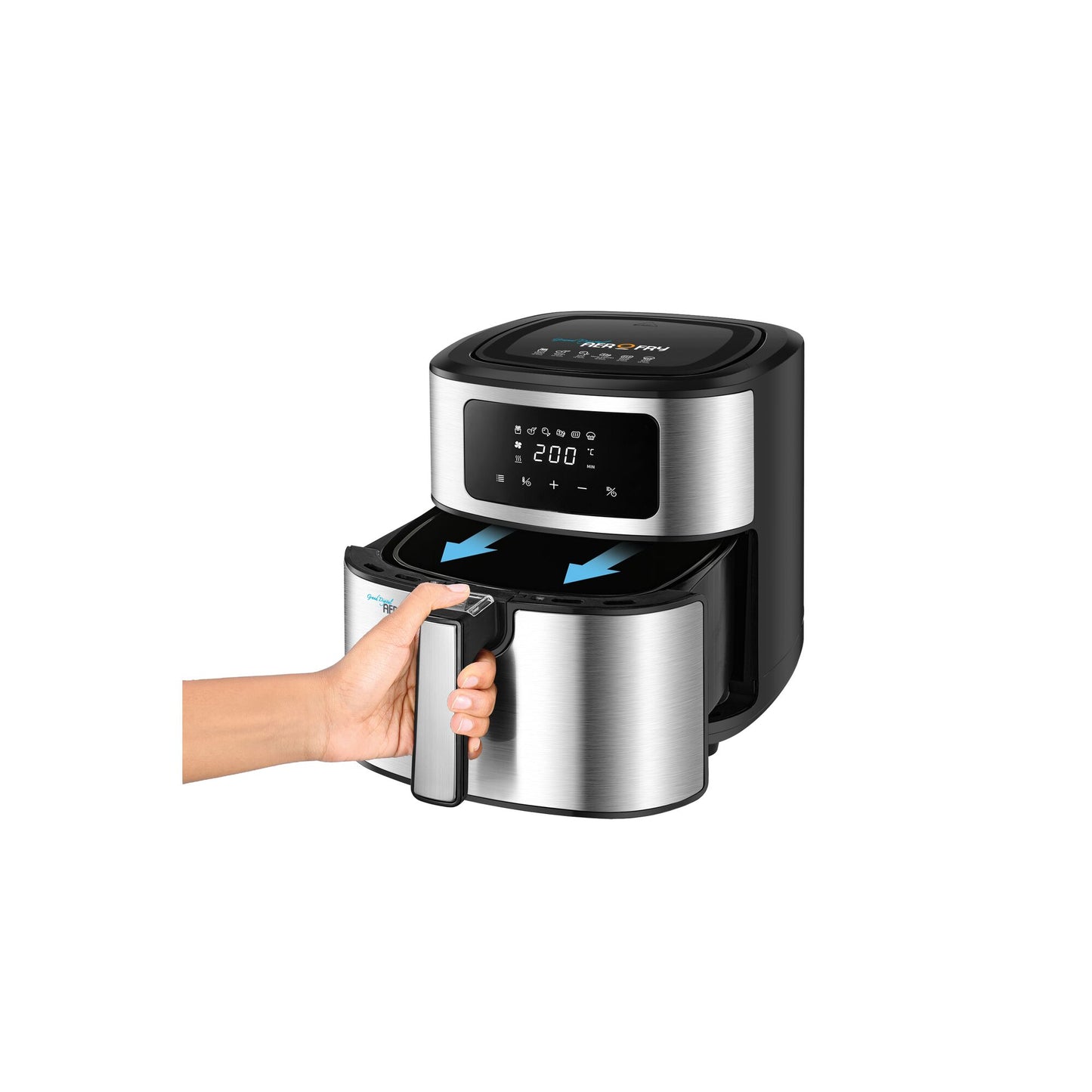 BLACK & DECKER 7.2L, 6 in 1 Air Fryer, Digital Touch Control, Rapid Air Convection, Non-Stick, Adjustable Temp, Auto-Off, Cool-Touch Handle, Dishwasher Safe, Premium Stainless-Steel Finish- AF7257-B5