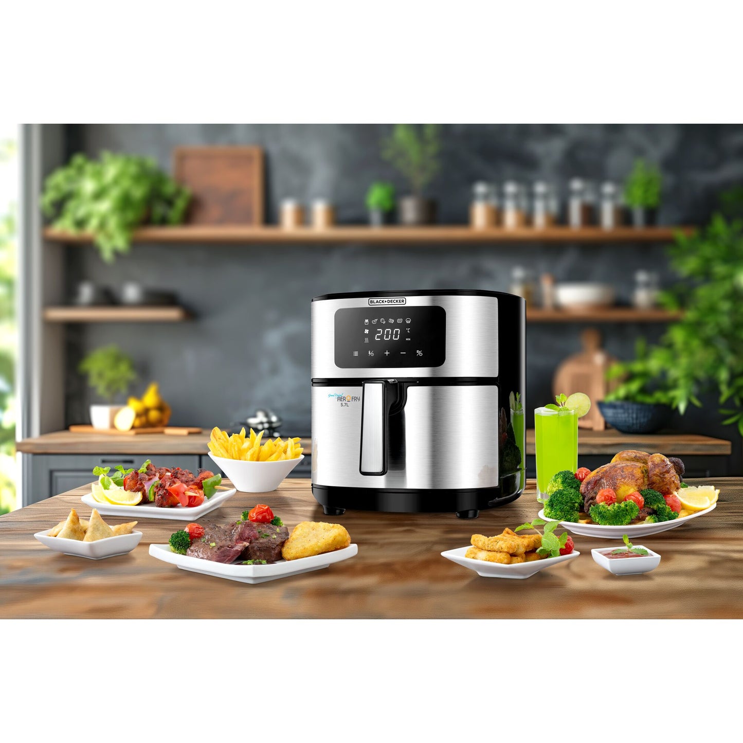 BLACK & DECKER 7.2L, 6 in 1 Air Fryer, Digital Touch Control, Rapid Air Convection, Non-Stick, Adjustable Temp, Auto-Off, Cool-Touch Handle, Dishwasher Safe, Premium Stainless-Steel Finish- AF7257-B5