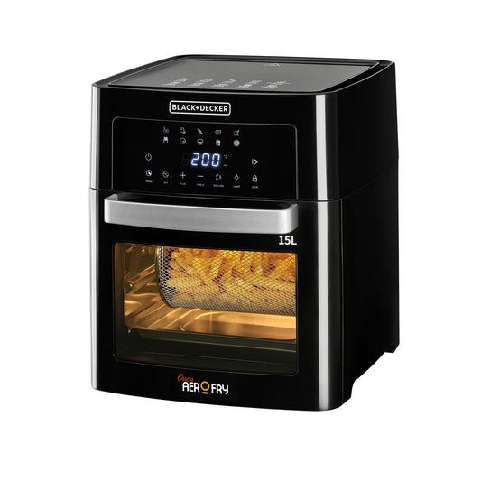 BLACK & DECKER 15L Air Fryer Oven - 1700W Power, Digital Touch Control, 10 Preset Functions, Rapid Air Convection - Perfect for Large Meals, Smokeless Cooking - AOF150-B5
