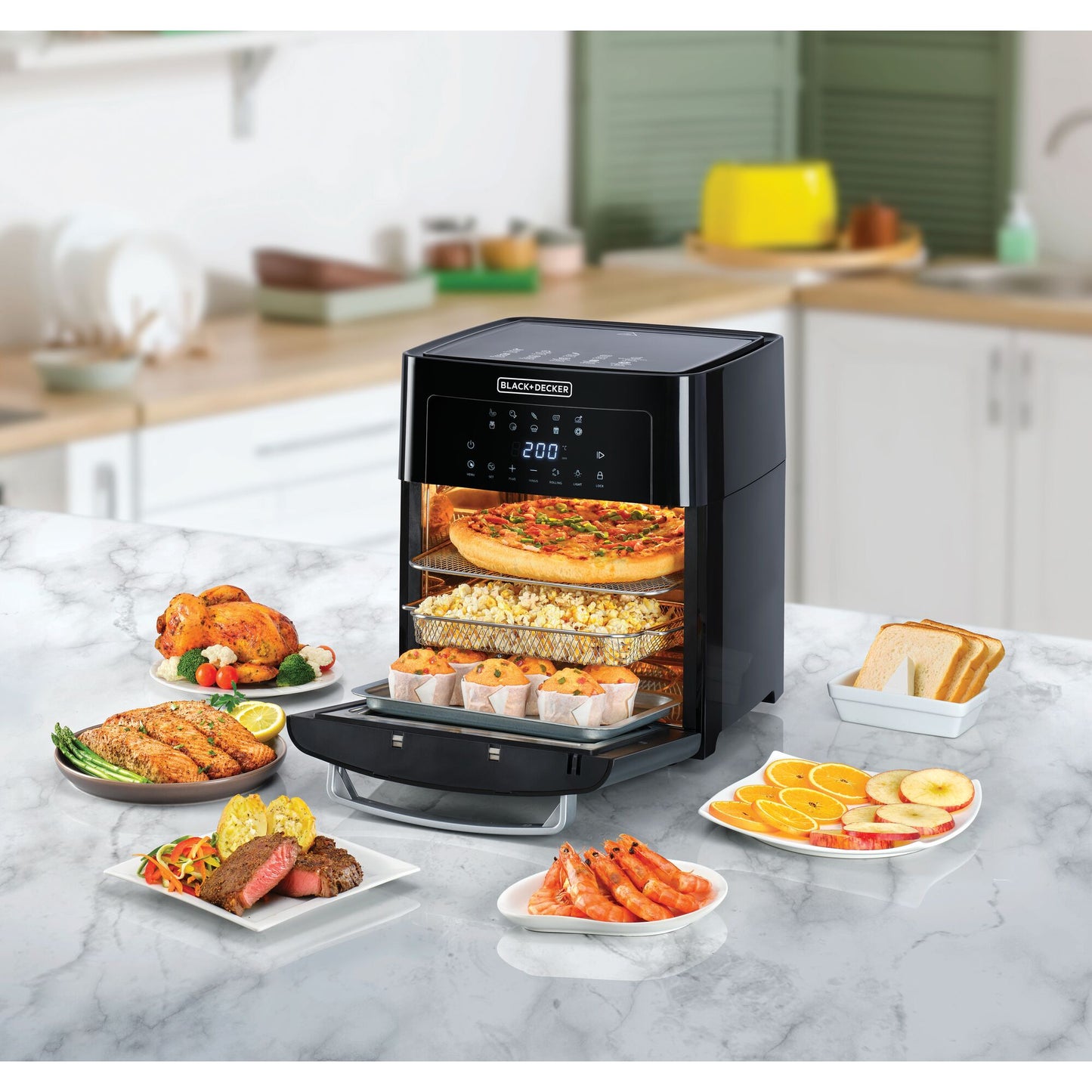 BLACK & DECKER 15L Air Fryer Oven - 1700W Power, Digital Touch Control, 10 Preset Functions, Rapid Air Convection - Perfect for Large Meals, Smokeless Cooking - AOF150-B5