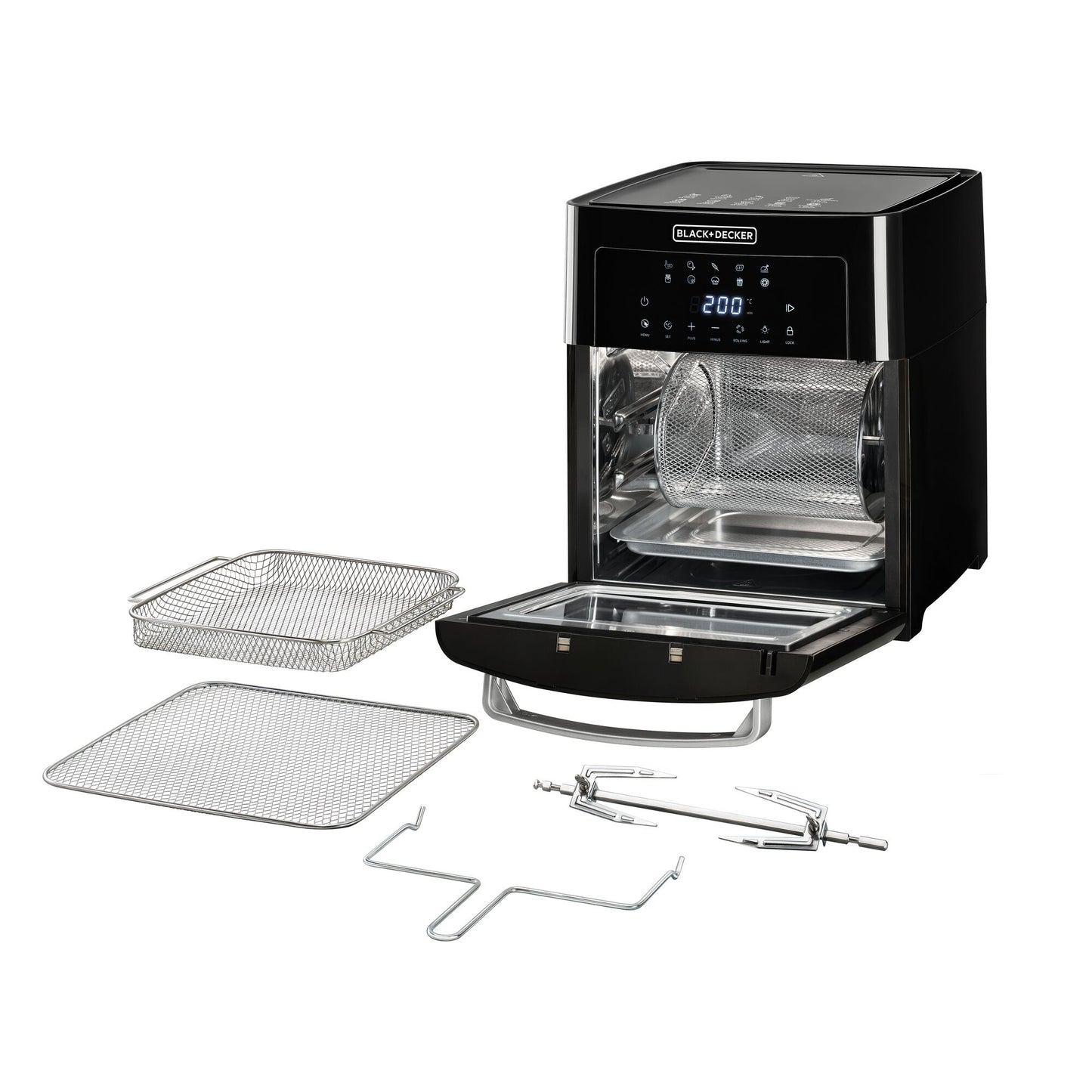 BLACK & DECKER 15L Air Fryer Oven - 1700W Power, Digital Touch Control, 10 Preset Functions, Rapid Air Convection - Perfect for Large Meals, Smokeless Cooking - AOF150-B5