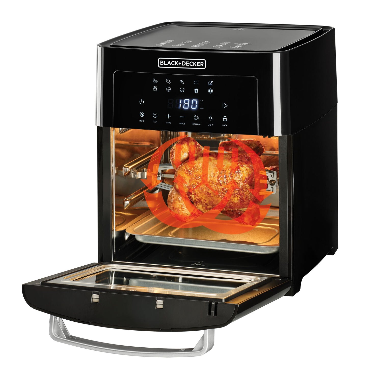 BLACK & DECKER 15L Air Fryer Oven - 1700W Power, Digital Touch Control, 10 Preset Functions, Rapid Air Convection - Perfect for Large Meals, Smokeless Cooking - AOF150-B5