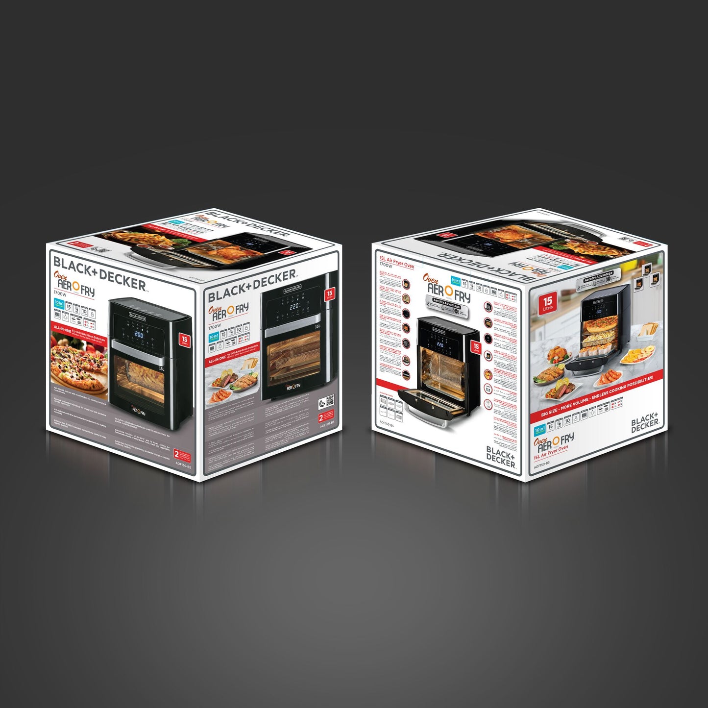 BLACK & DECKER 15L Air Fryer Oven - 1700W Power, Digital Touch Control, 10 Preset Functions, Rapid Air Convection - Perfect for Large Meals, Smokeless Cooking - AOF150-B5