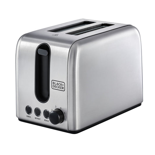 BLACK & DECKER 2-Slice Toaster, 1050W, Double-Side Heating, 6- Browning settings, Defrost,Reheated&Cancel function,Wide Slots, Dual Independent Browning, Removable Crumb Tray, Stainless steel-ET244-B5