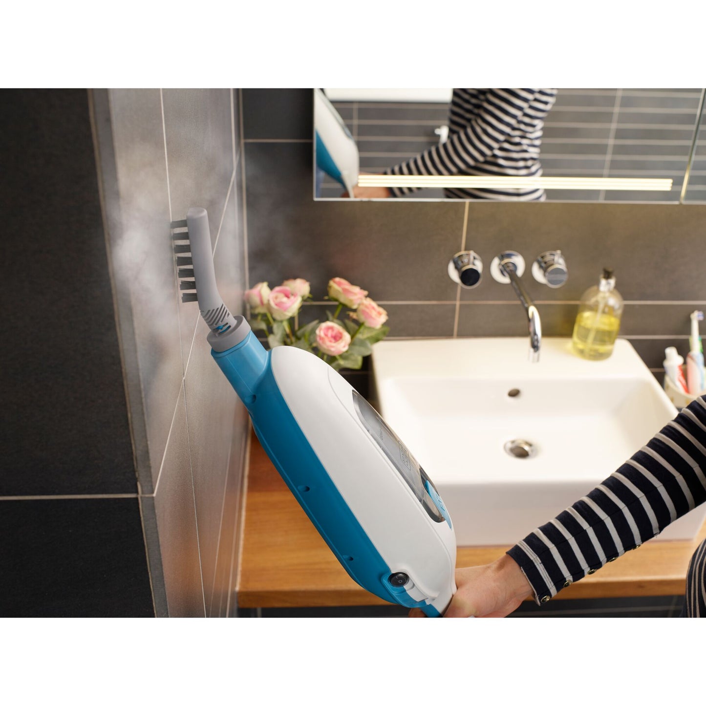 BLACK & DECKER1300W 10-in-1 Steam Mop, White/Blue - FSMH13E10-B5