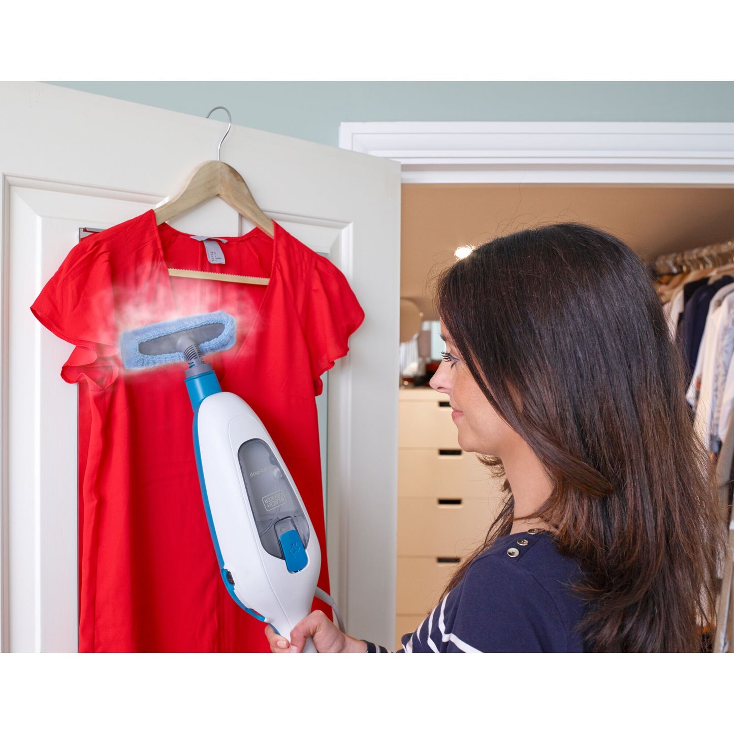 BLACK & DECKER1300W 10-in-1 Steam Mop, White/Blue - FSMH13E10-B5