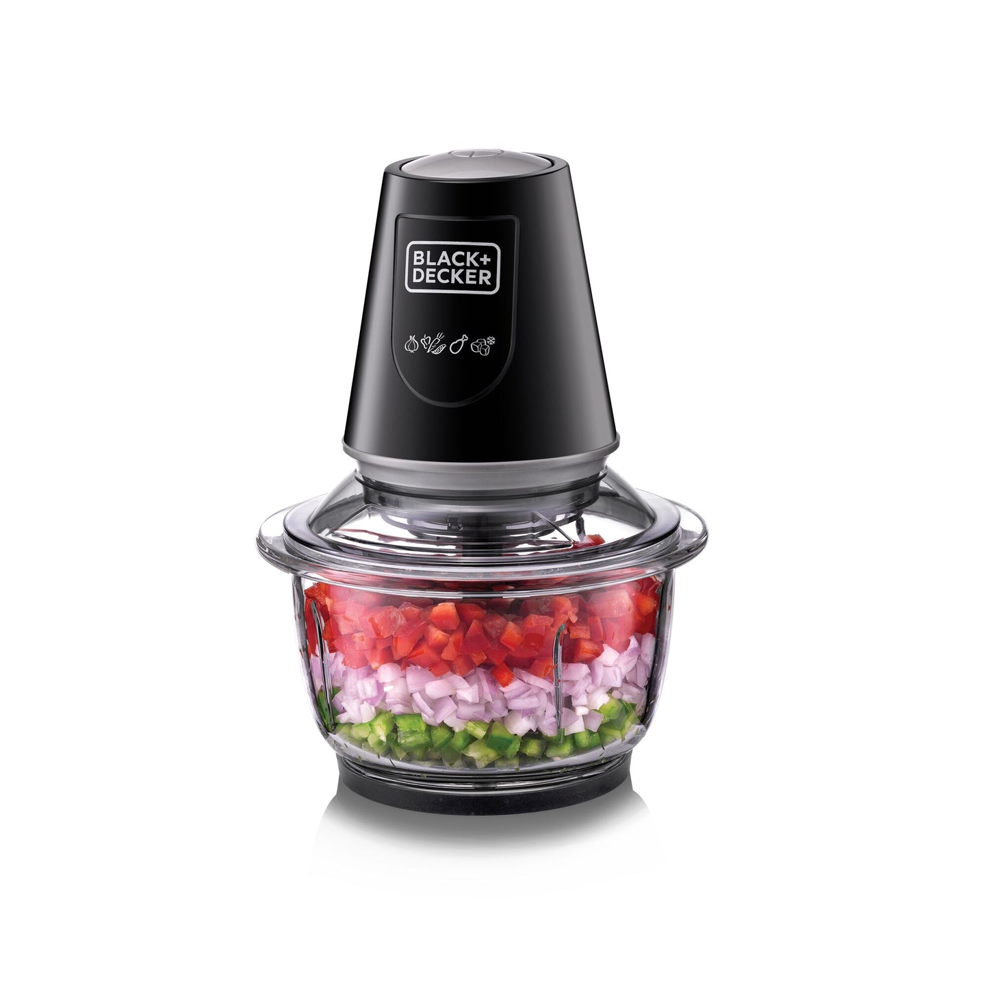 BLACK & DECKER Vertical Glass Chopper and Mincer with Pulse-Speed function, 400W 1.2L XXL Glass Bowl Capacity With Removable Four Blade System Helps, Chop, ice crush, Mince, Grind and Puree - GC400-B5