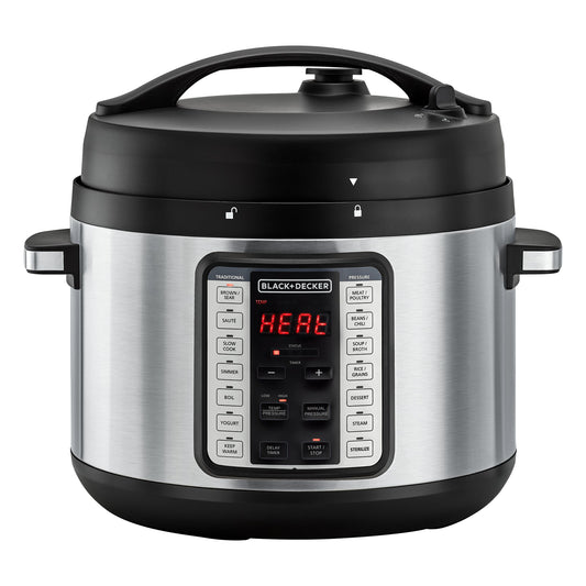 BLACK & DECKER Smart Steam Pot, 1350W Power, 10L, 9 in 1 Usage, 14 Smart Programmable Electric Pressure Cooker, Touch Control Digital LED Display & Timer, Easy to Use - PCP1010-B5