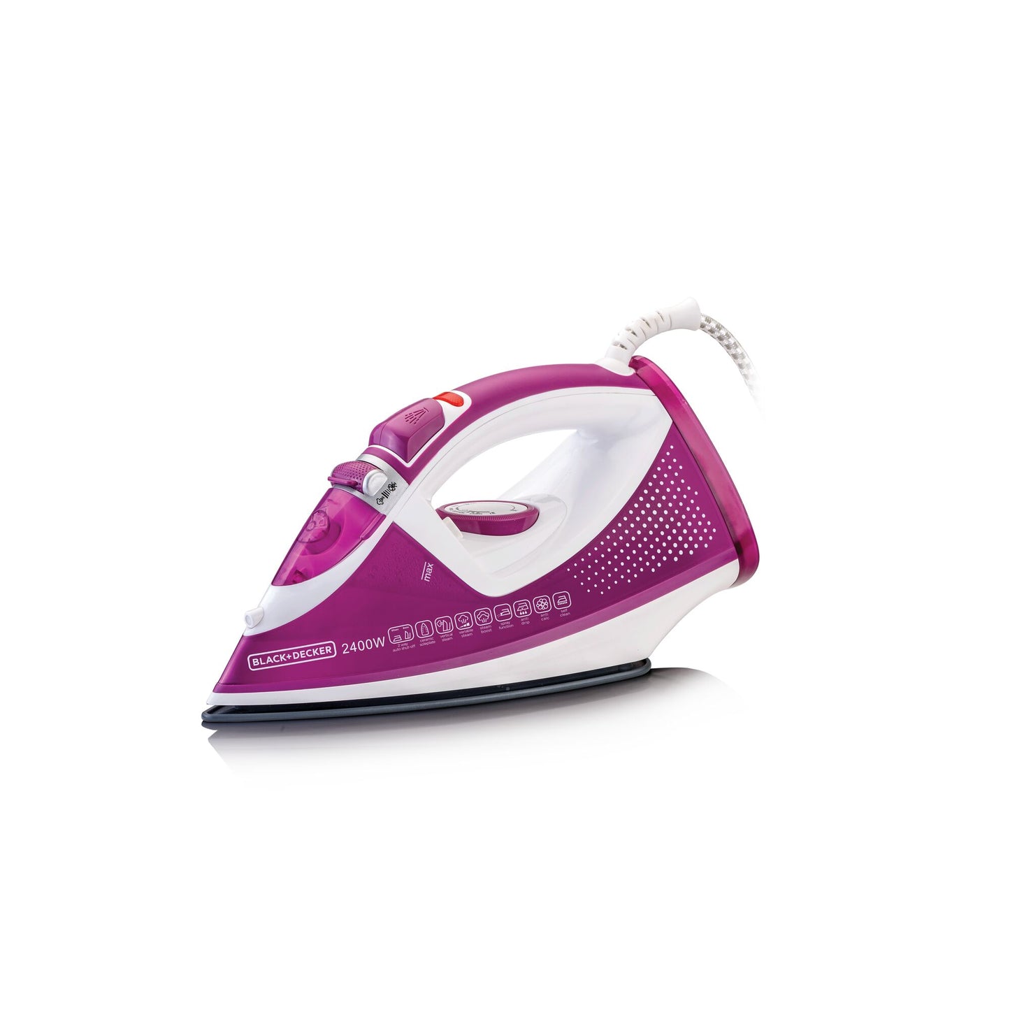BLACK & DECKER 2400W Steam Iron, 2 way auto shut-off anti drip, anodized sole plate variable steam iron, Megenta - X2450-B5