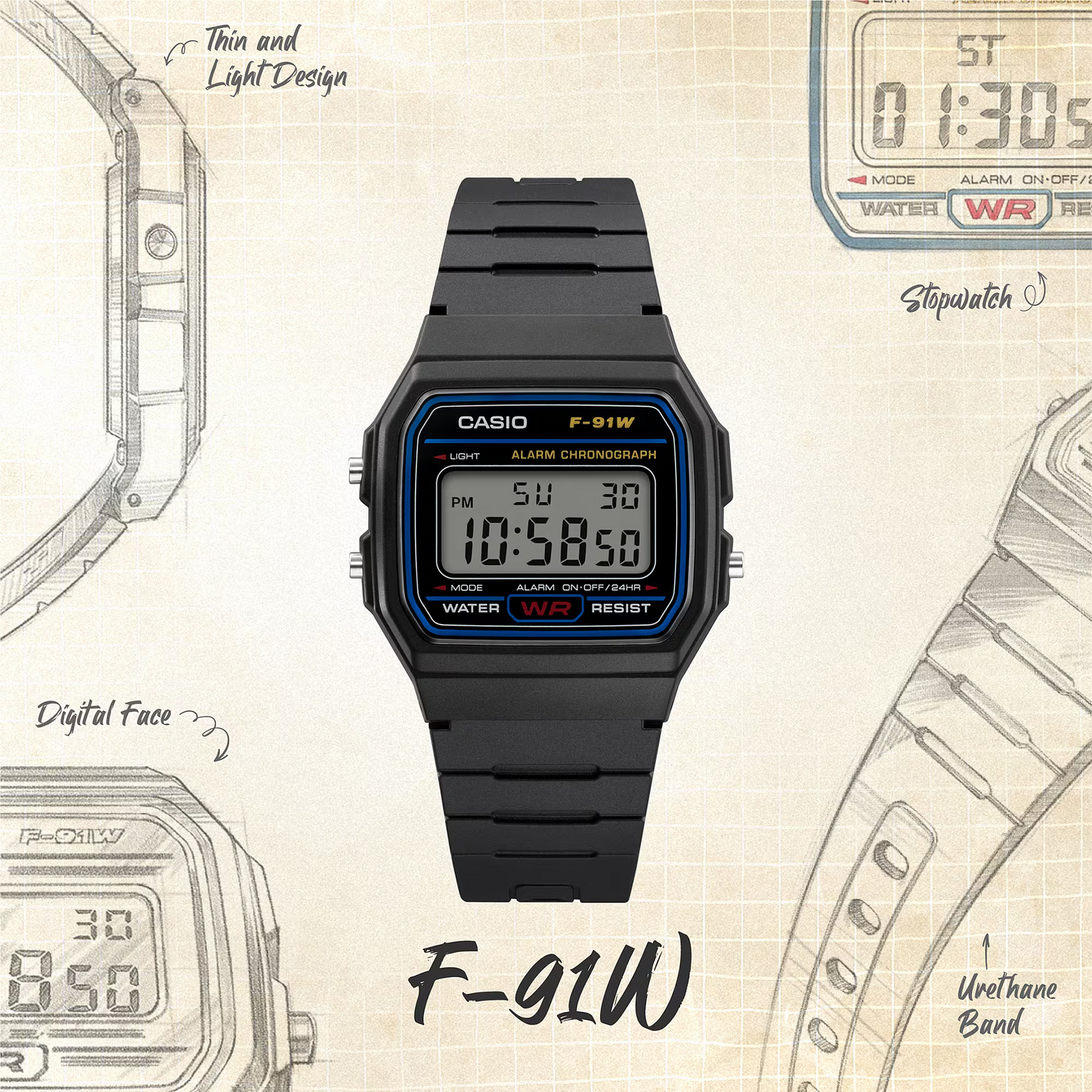 CASIO DIGITAL UNISEX WATCH F-91W-1DG