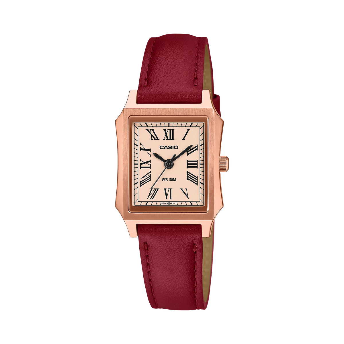 Casio LTP-B190RGL-4BVDF Women's Rose Gold Watch with Pink Dial and Leather Strap