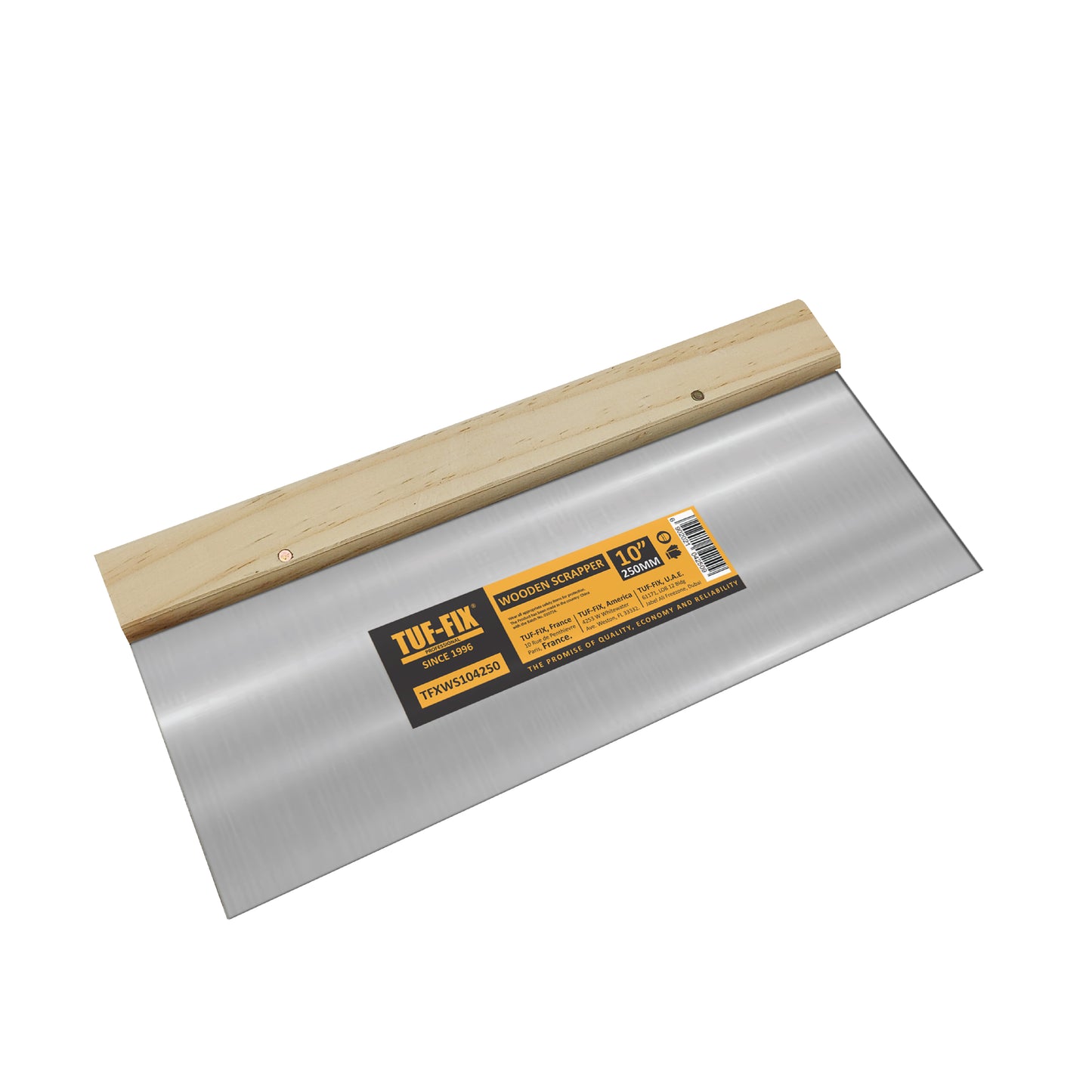 TFXWS107250-TUFFIX HEAVY DUTY 0.7MM 10" WOODEN HANDLE SCRAPPER MIRROR FINISH