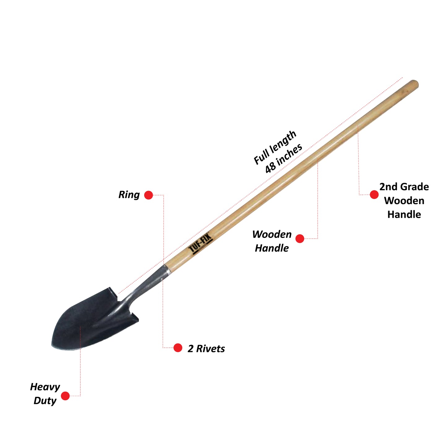 S518L-1-1KG, 48" HD 1ST GRADE WOOD HANDLE WITH 2 RIVETS & RING