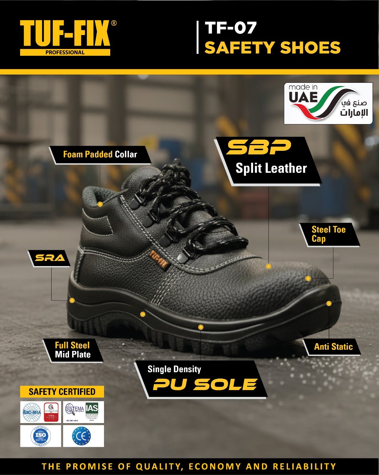 TF-07 TUF-FIX SAFETY SHOES HIGH ANKLE SPLIT LEATHER UPPER WITH POLYURETHANE SOLE