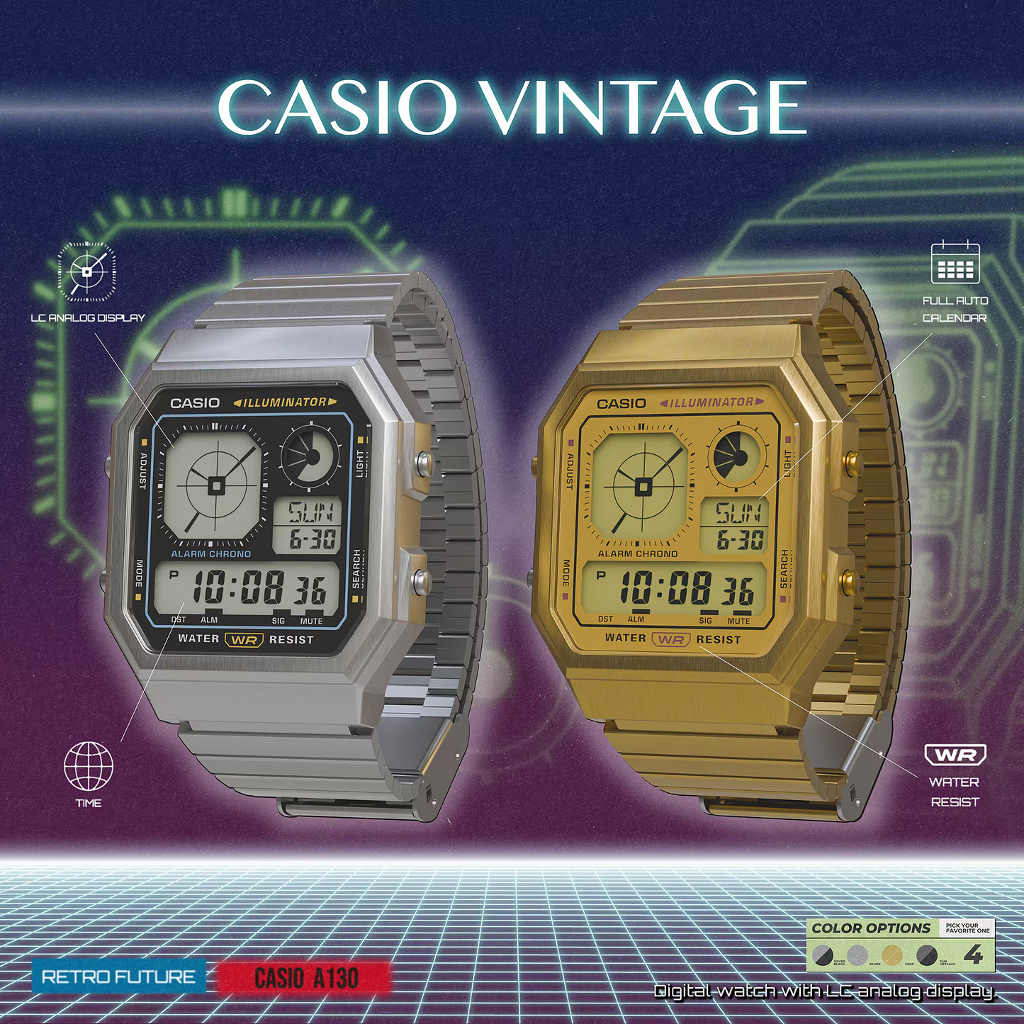 CASIO DIGITAL VINTAGE UNISEX WATCH A130WE-7ADF