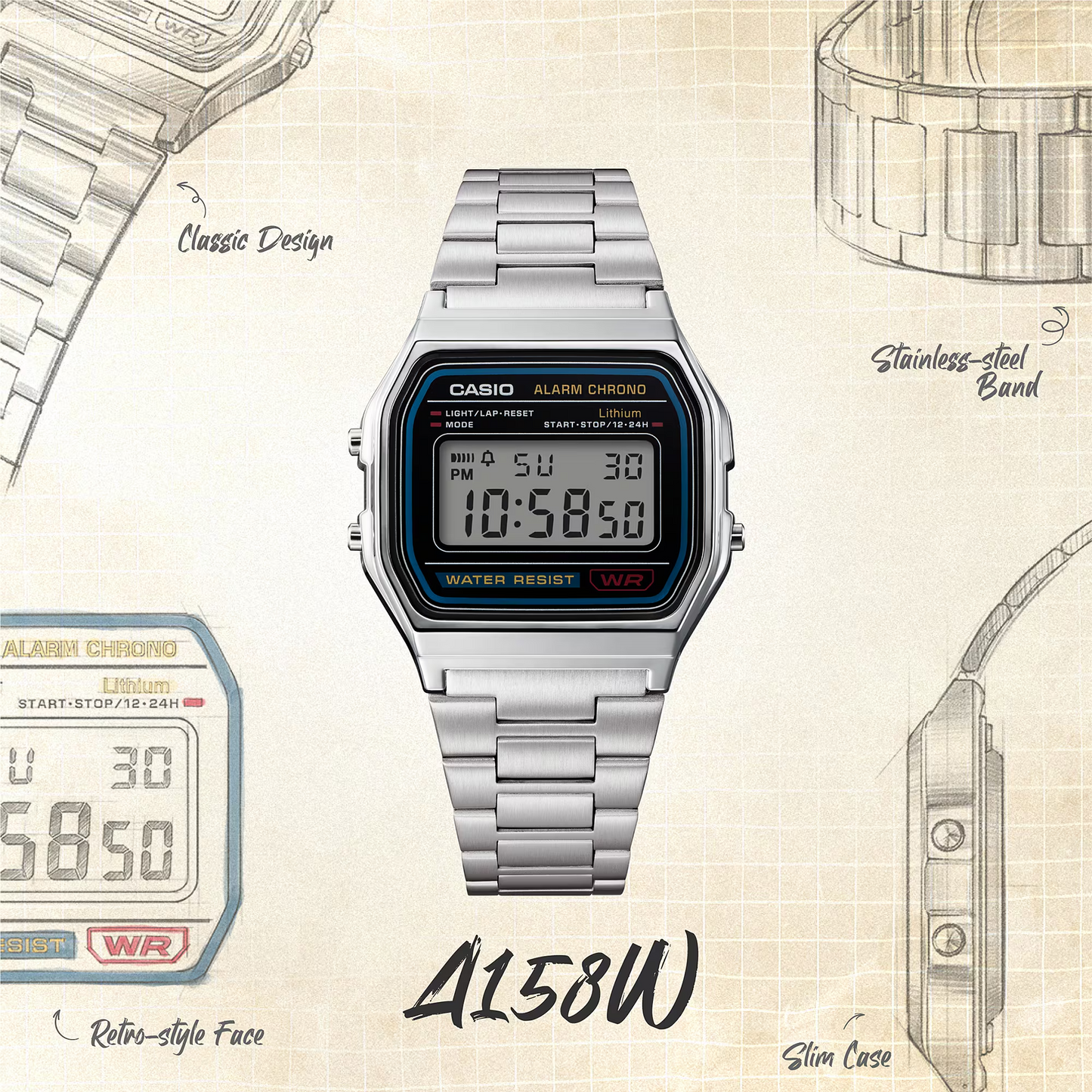 CASIO VINTAGE DIGITAL UNISEX WATCH A158WA-1DF