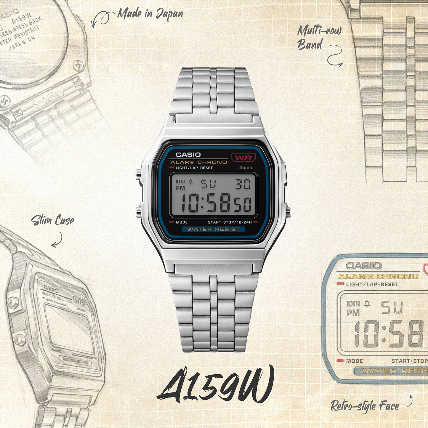 CASIO VINTAGE DIGITAL UNISEX WATCH A159WA-N1DF