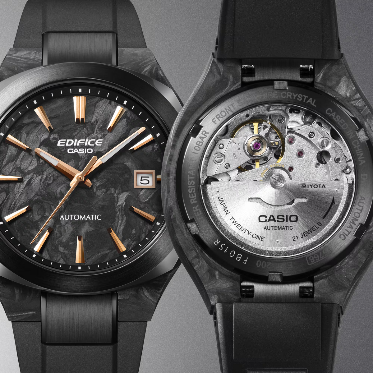 EDIFICE EFK-200CD-1ADR FORGED CARBON MECHANICAL AUTOMATIC MENS WATCH