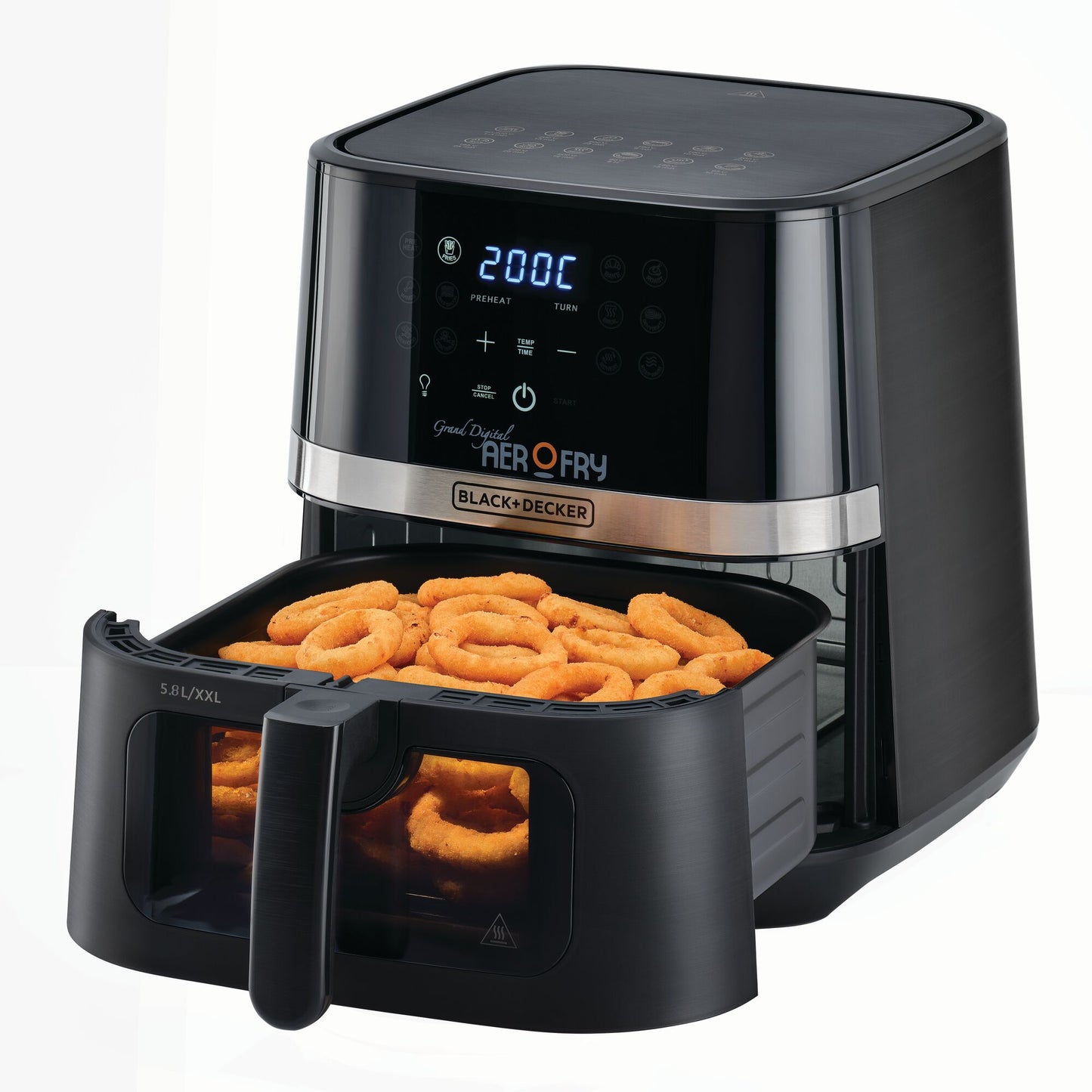 BLACK & DECKER Digital 12-in-1 Multifunction Air Fryer 1800W 8.5L/2Kg Capacity With Rapid Hot Air Circulation For Frying, Grilling, Broiling and Baking AF5800-B5 2 Year Warranty, Black/Silver