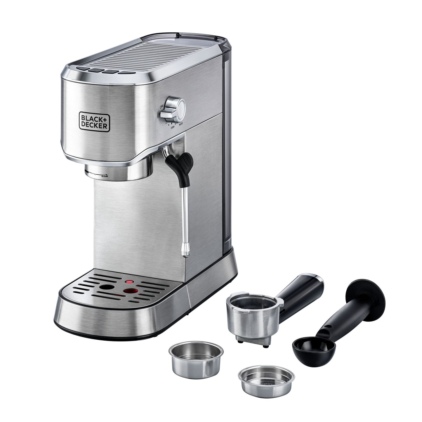 BLACK & DECKER Espresso Coffee Machine with Milk Frother 15Bar Pump Pressure for Cappuccino,Latte,Americano,Macchiato,Thermoblock pre-heating,Stainless Steel-ECM150-B5