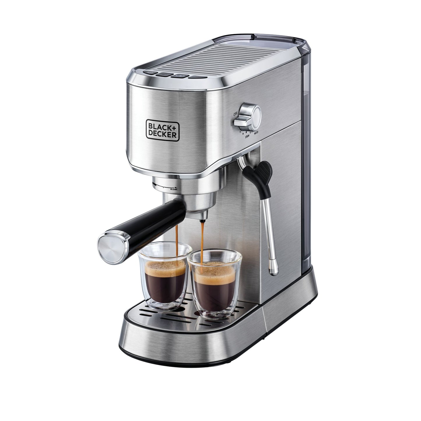 BLACK & DECKER Espresso Coffee Machine with Milk Frother 15Bar Pump Pressure for Cappuccino,Latte,Americano,Macchiato,Thermoblock pre-heating,Stainless Steel-ECM150-B5