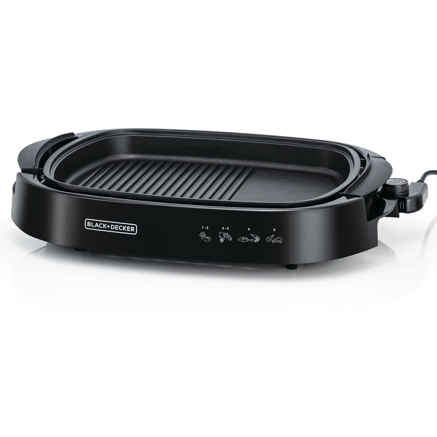 BLACK & DECKER 1500W, Electric Health Grill, Large Family Sized,Non Stick Griddle with Glass Lid,5- Level Temp Control, Cool Touch Handles, Efficient Fat Draining and Dishwasher Safe - GH1500-B5