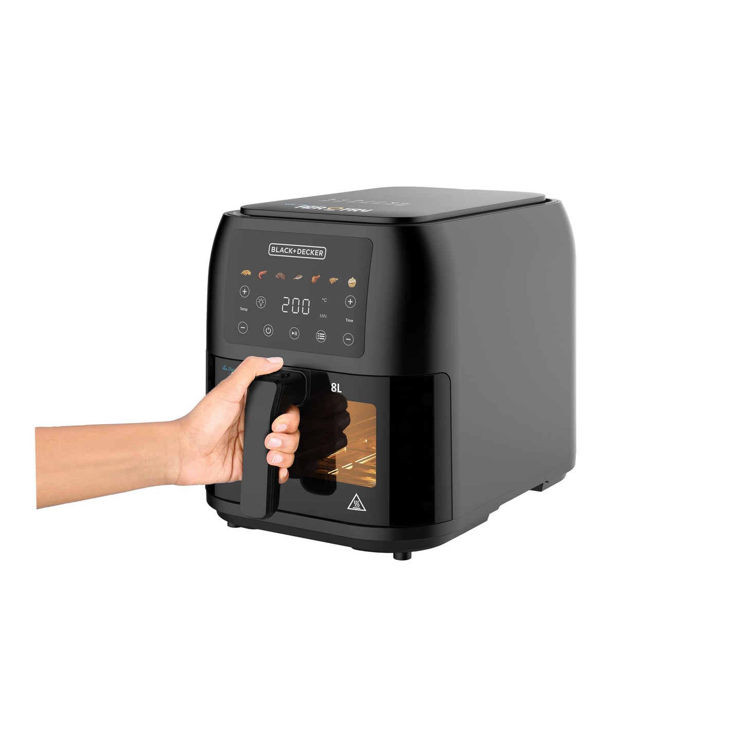 BLACK & DECKER 1700W Air Fryer - 8L Capacity, Digital Touch Control, 7 Preset Functions, Adjustable Temp Timer, Rapid Air Convection, Shake Alert, Removable Crisper Plate - SAF80-B5.