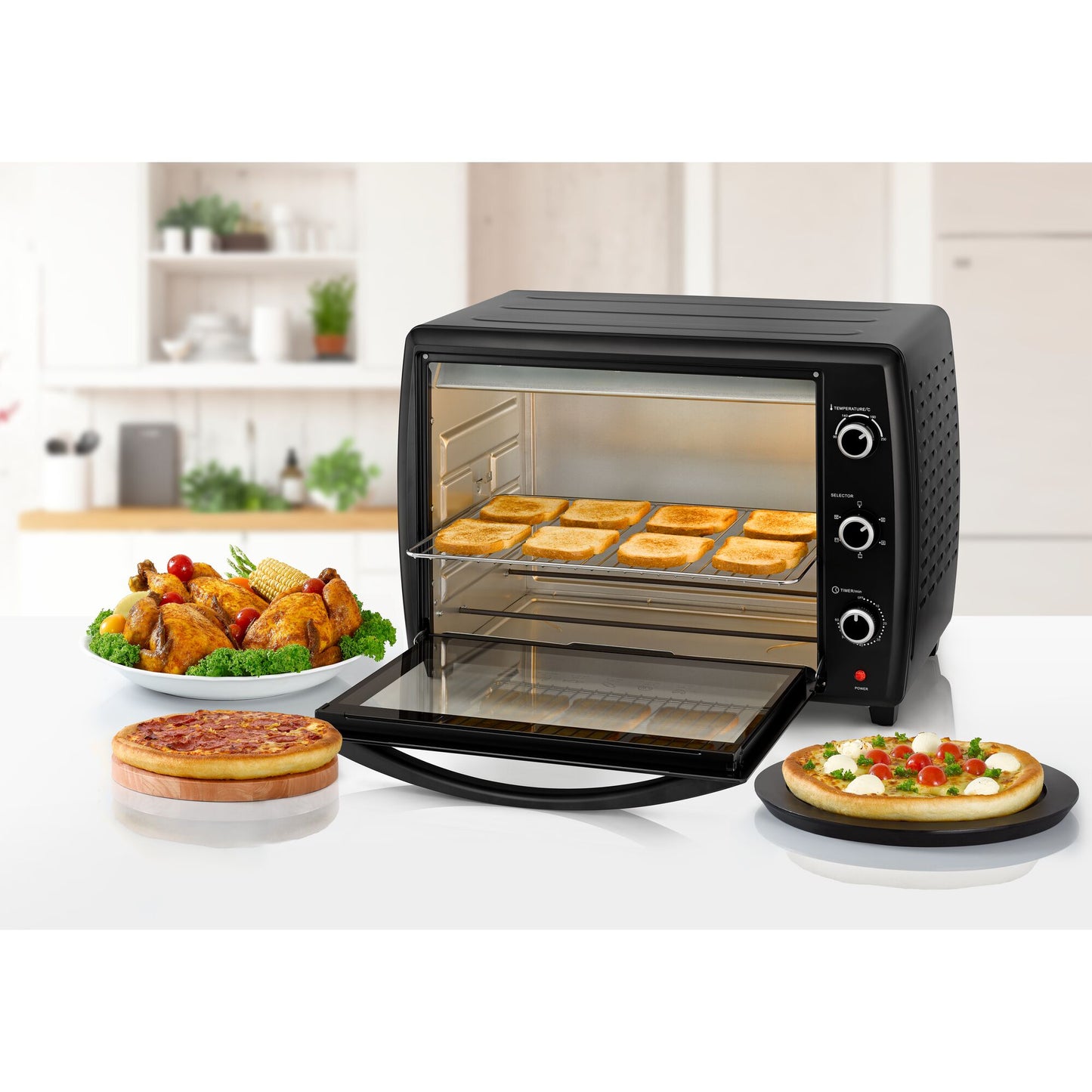 BLACK & DECKER 2200W 70L Toaster Oven 90-230 Temp Setting, Double Grill With Convection And Glass Door For Safety+Multiple Accessories Toasting Baking Broiling - TRO70RDG-B5