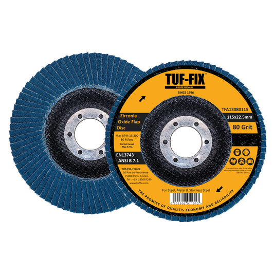 TFA13180115-T27 P80 FLAT BLUE ZIRCONIA OXIDE FLAP DISC 115X22.2MM