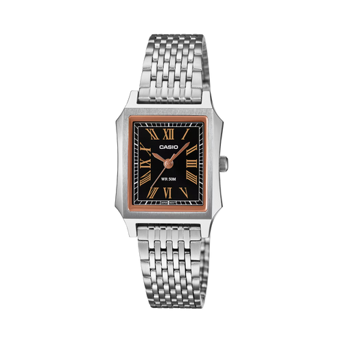 Casio LTP-B190D-1BVDF Women's Silver Stainless Steel Watch with Black Dial
