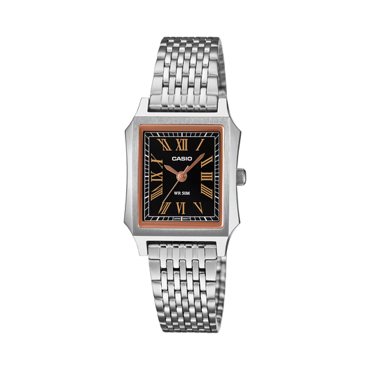 Casio LTP-B190D-1BVDF Women's Silver Stainless Steel Watch with Black Dial