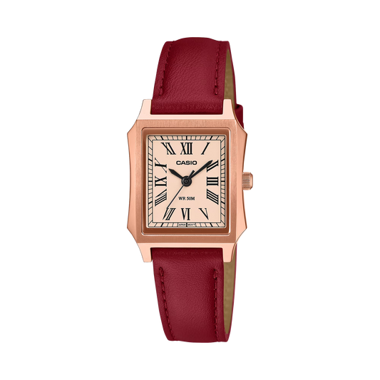 Casio LTP-B190RGL-4BVDF Women's Rose Gold Watch with Pink Dial and Leather Strap