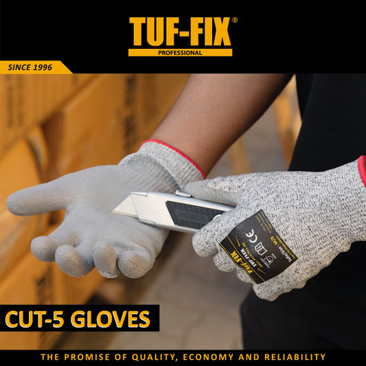 PU1301-"SAFETY GLOVES. CUT 5 POLYURETHENE GLOVES WITH KNIT WRIST 86% HPPE 14% Polyurethene"