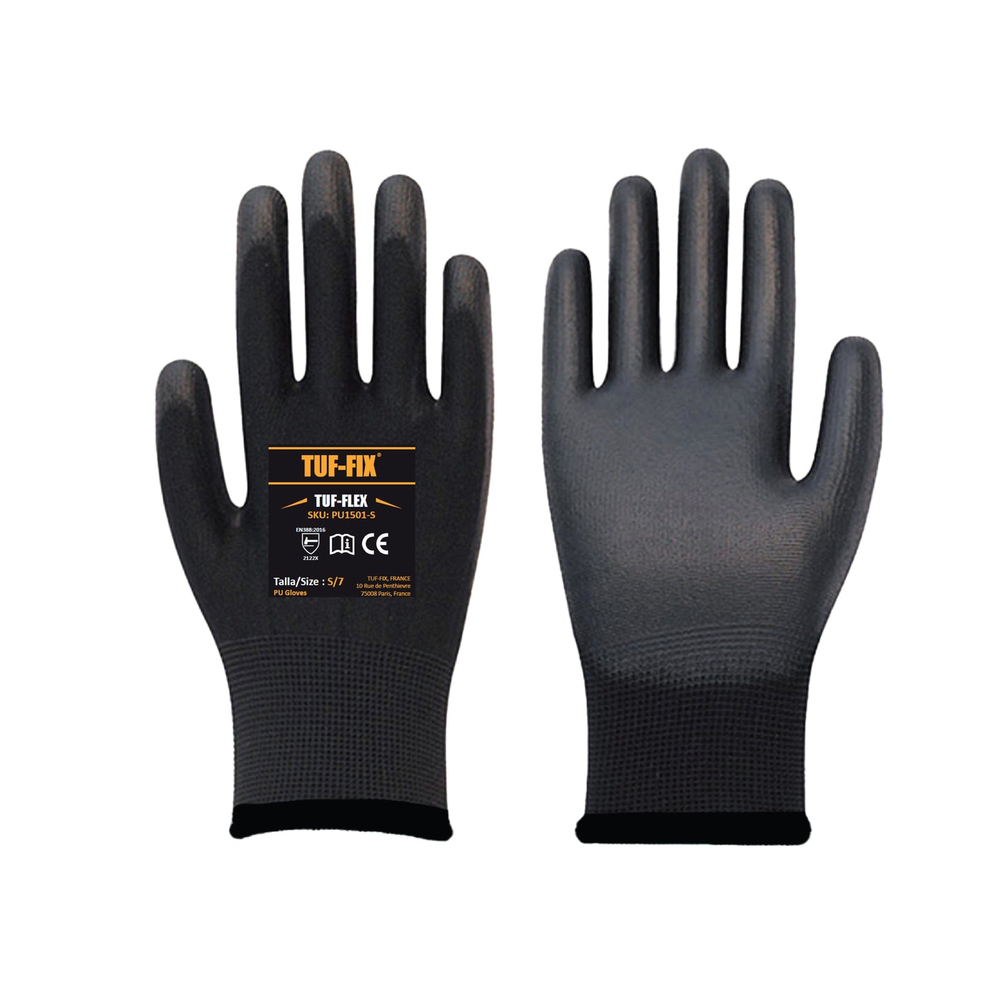 PU1501-"SAFETY GLOVES. POLYURETHENE GLOVES WITH KNIT WRIST 20% Polyurethene,80% polyester"