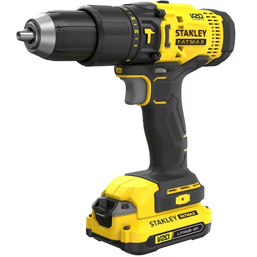STANLEY FATMAX V20 18V 1.5AH HAMMER DRILL WITH 2 BATTERIES AND CHARGER