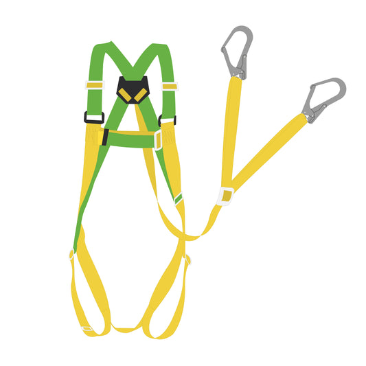 SH006SA017-IN-TFXSH006SA017 SAFETY HARNESS WITH DOUBLE HOOK SHOCK ABSORBER YELLOW/GREEN