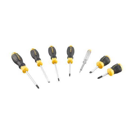 STANLEY CUSHION GRIP™ FLARED PHILLIPS SCREWDRIVER SET WITH VOLTAGE TESTER (7 PC.)