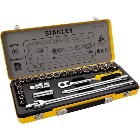 STANLEY ½ 12PTS SOCKET SETS IN METAL TIN CASE